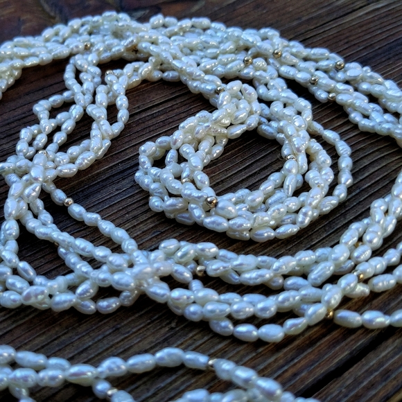 *SOLD* Vtg/antq freshwater rice pearl 3 strand wrap necklace extra long 66" - Picture 8 of 10